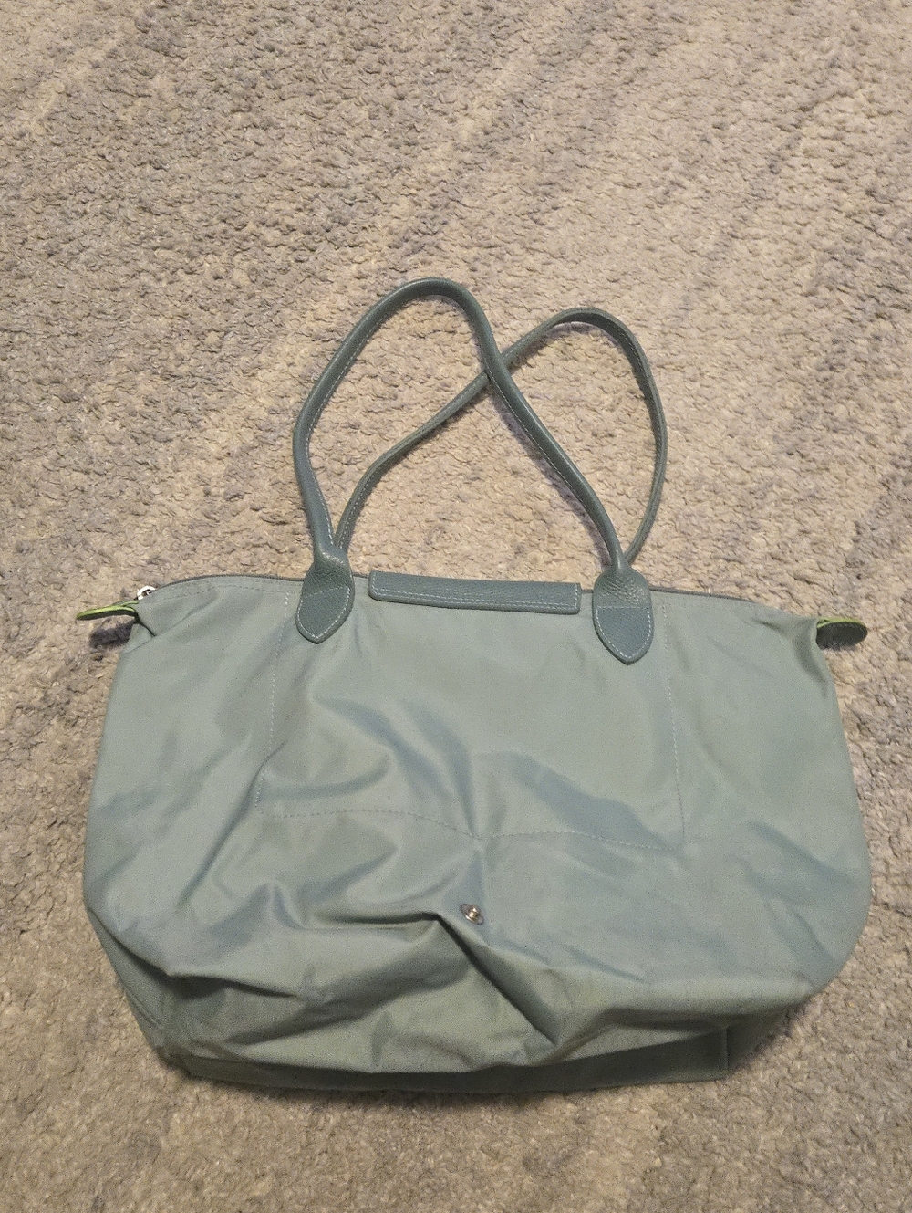 Longchamp Le Pliage Club Medium Shoulder Tote Bag Blue Mist Neon Green Trim - Picture 6 of 15